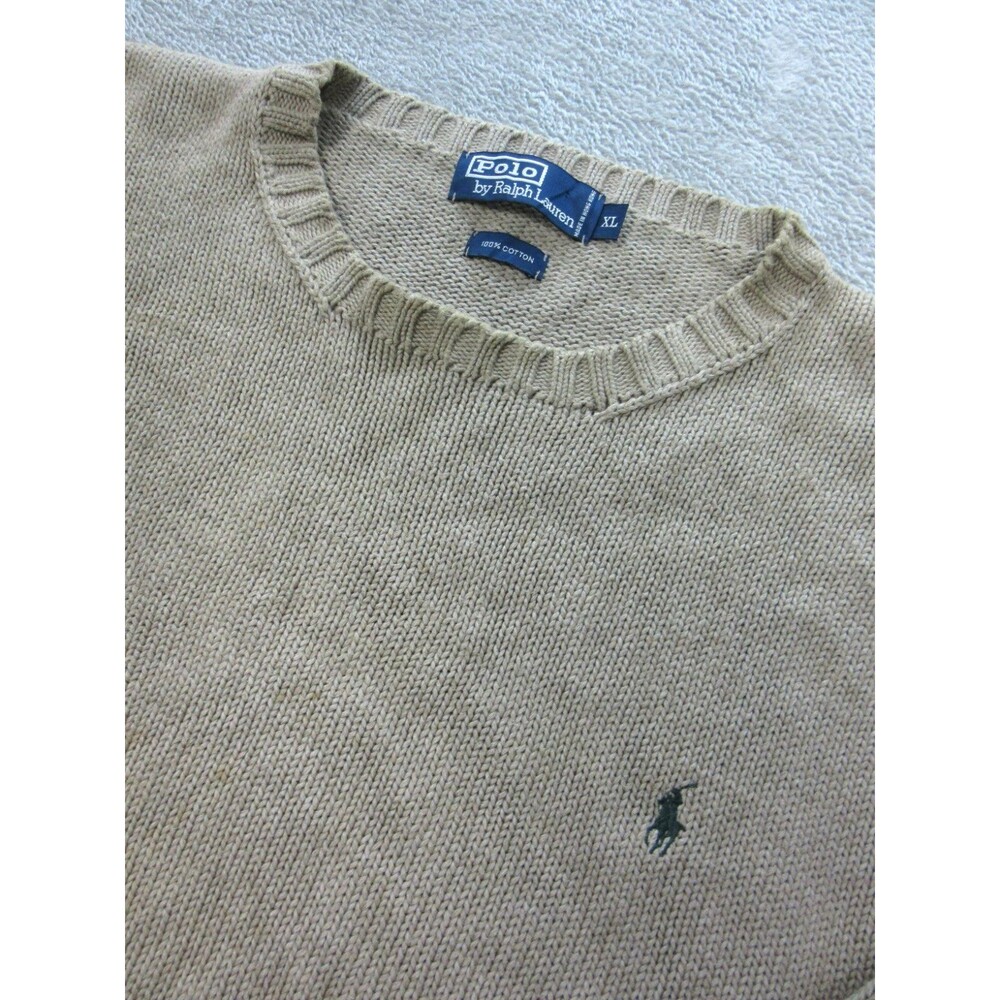 Vintage Polo Ralph Lauren Sweater Mens XL Round Neck Long Sleeve Beige